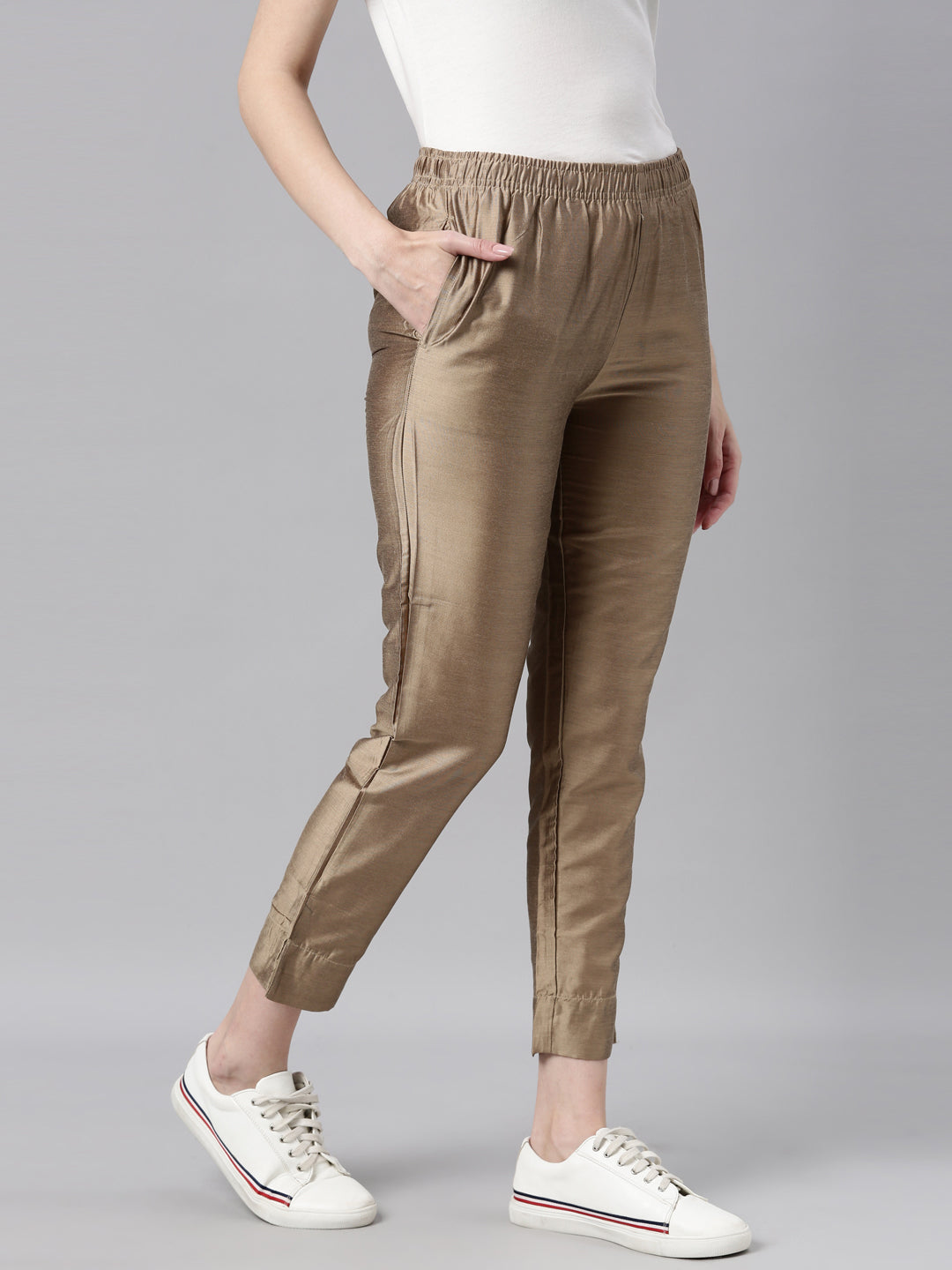 Green digital printed fine silk straight pants with heavy golden zari –  Kora India